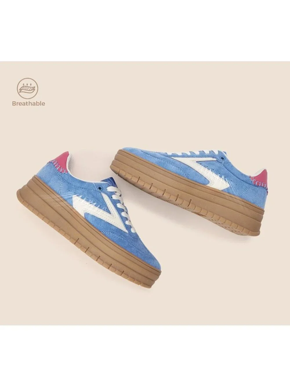 🆕Women's Blue White Platform Sneakers Gum Thick Sole Tennis Walking Shoes